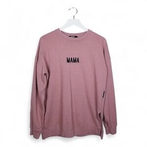 "MAMA" Maternity Pullover Crew Vented Hem Sweatshirt Rose Pink - 4